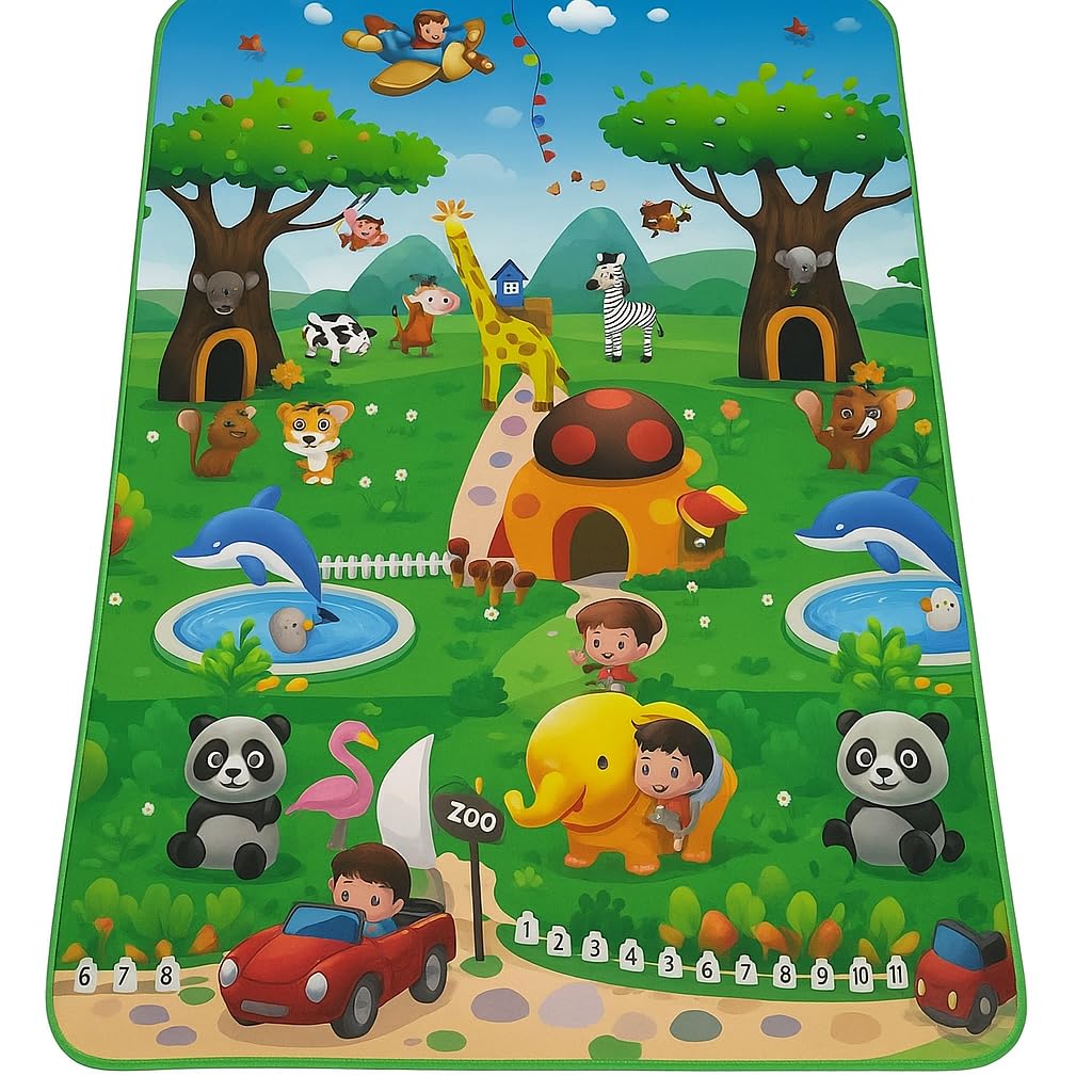 Tapete de Atividades Infantil Dobrável 120x180cm | Tatame Bebê Térmico, Impermeável, Antiderrapante, Portátil, Macio, Antialérgico, Educativo, Multiuso (ZOO)