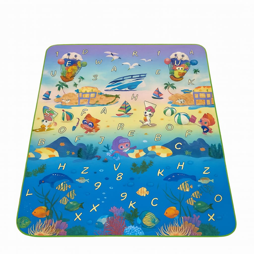 Tapete de Atividades Infantil Dobrável 120x180cm Tatame Bebê Dupla Face Impermeável Antiderrapante Portátil Macio Antialérgico Educativo Multiuso (Aqua)