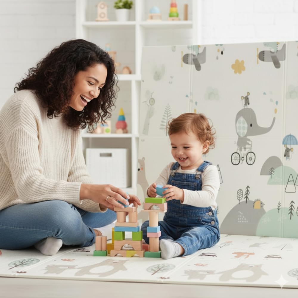 Tapetes Júnior Tapete Infantil Dobrável Térmico e Emborrachado 150x200cm 8mm - Tapete de Atividades Bebê Antiderrapante Impermeável Tatame Isolante para Criança Grande Macio Dupla Face + Bolsa de Transporte (Urso)