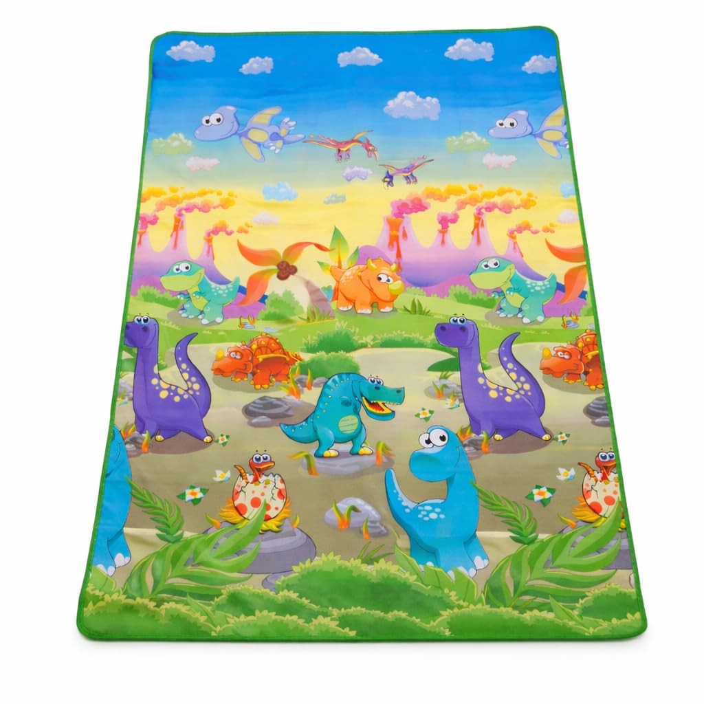 Tapete Infantil Térmico Dobrável 1,8x1,2m, Tapete de Atividades para Bebê e Criança, Estampa Dinossauro Colorido, Macio, Impermeável e Portátil
