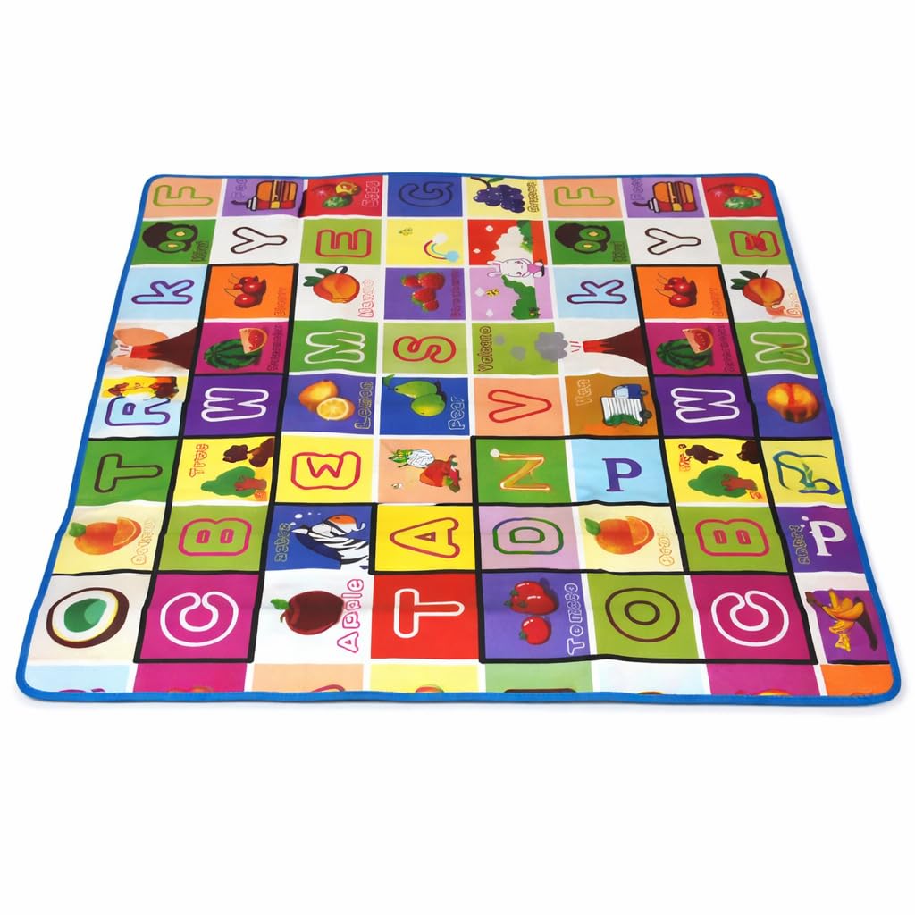 Tapete Infantil Térmico Dobrável 1,8x1,2m Tapete de Atividades para Bebê e Criança Colorido Macio Impermeável e Portátil (Letras e Frutas)