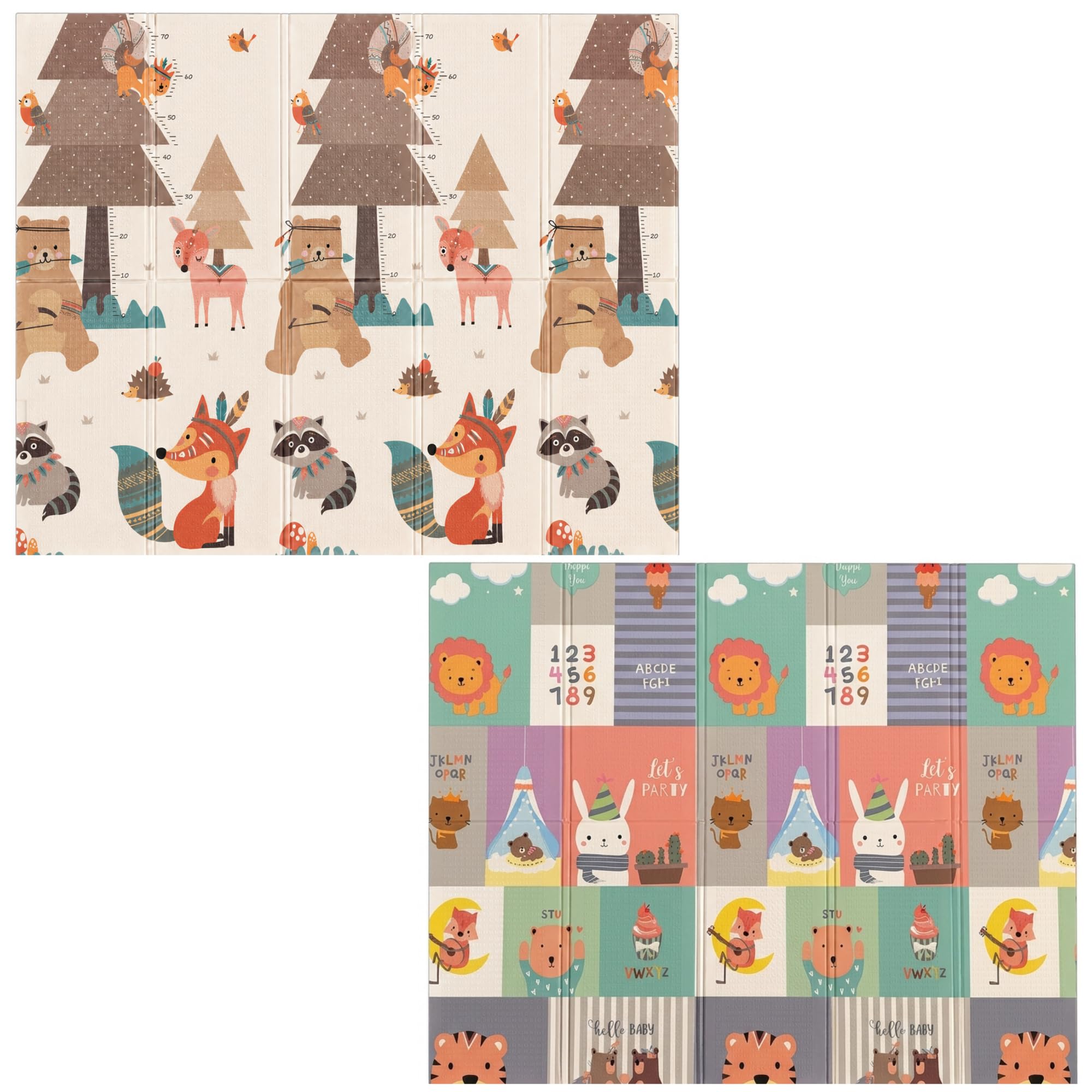 Tapete de Atividades Para Bebês e Crianças Dobrável, Impermeável e Dupla Face 200x150 10mm - Raposa e Animais Diversos