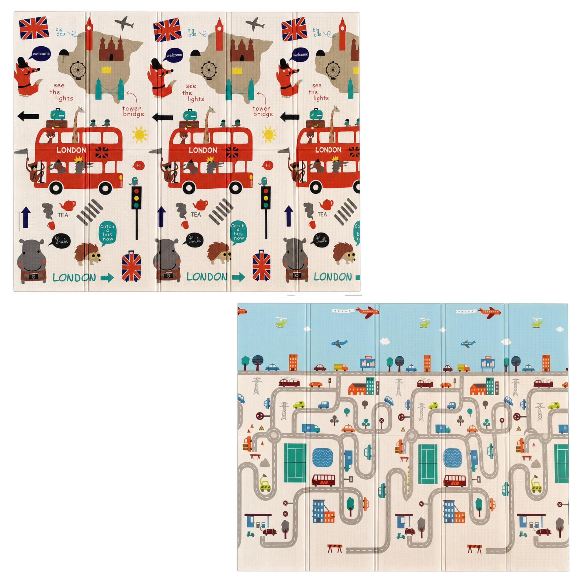 Tapete de Atividades Para Bebês e Crianças Dobrável, Impermeável e Dupla Face 200x150 10mm - Londres e Cidade