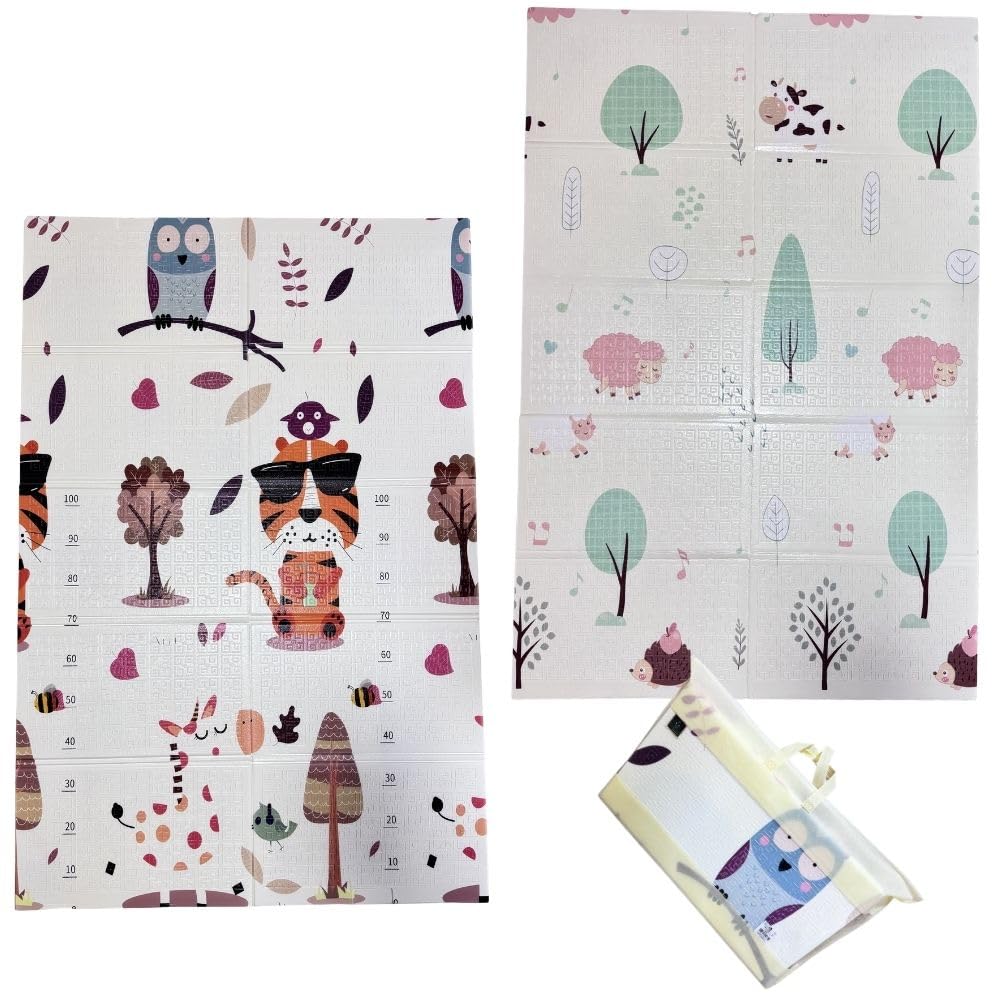 Tapete de Atividades Infantil Tatame Portátil 8MM Dupla Face Dobrável Macio Gigante Fácil de Guardar para Bebês e Crianças com sacola (Tigre Ovelha)