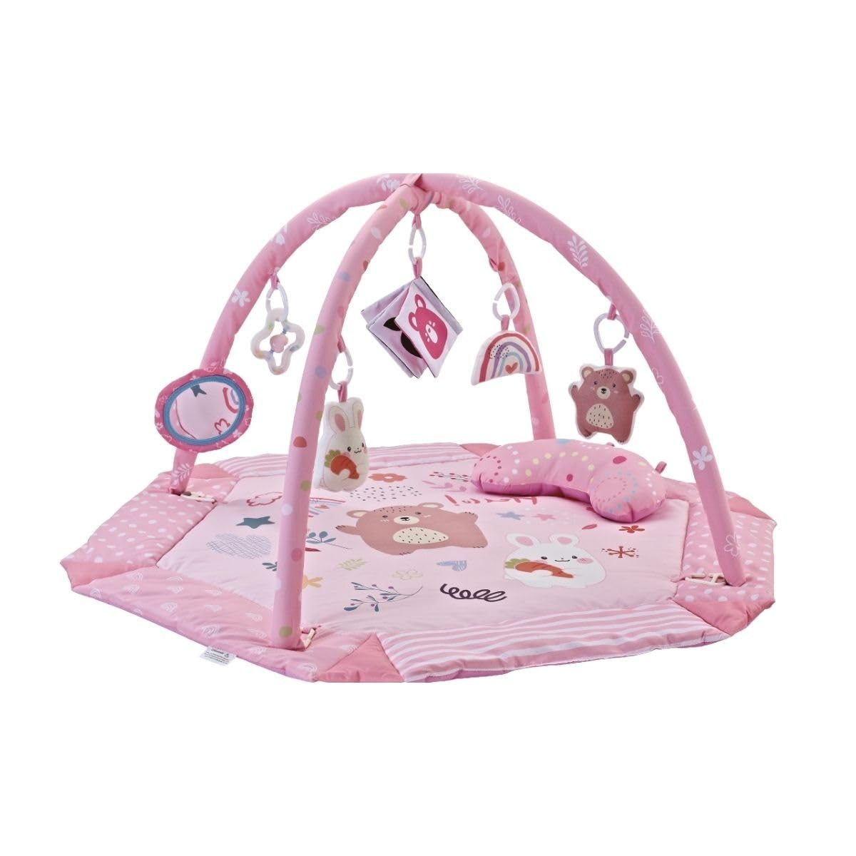Tapete De Atividades Bebê Cercado 4x1 Interativo Arco Brinquedo Sensorial Holiday Maxi Baby (Rosa)