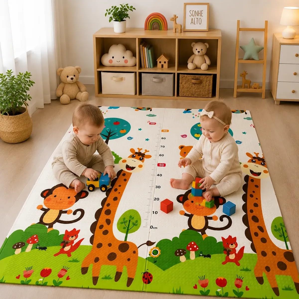 Tapete de Atividades Bebê Emborrachado Antiderrapante 1,5 m x 1,8 m, Tapete Infantil Impermeável Educativo, Conforto e Segurança para Engatinhar, Dobrável Grande