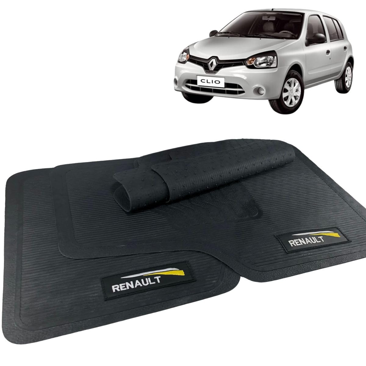 Jogo de Tapete Borracha Automotivo Com Logo 5 Peças Bordado Compatível com Clio 2010 2011 2012 2013 2014 2015 2016 2017