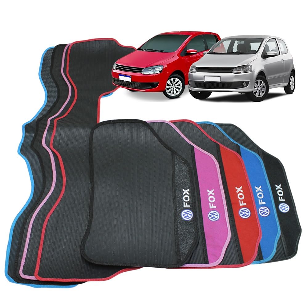 Tapete Automotivo Fox 2003 a 2014 Borracha 3 Peças Detalhe em Carpete Personalizado Fox G2 G1 (Vermelho)