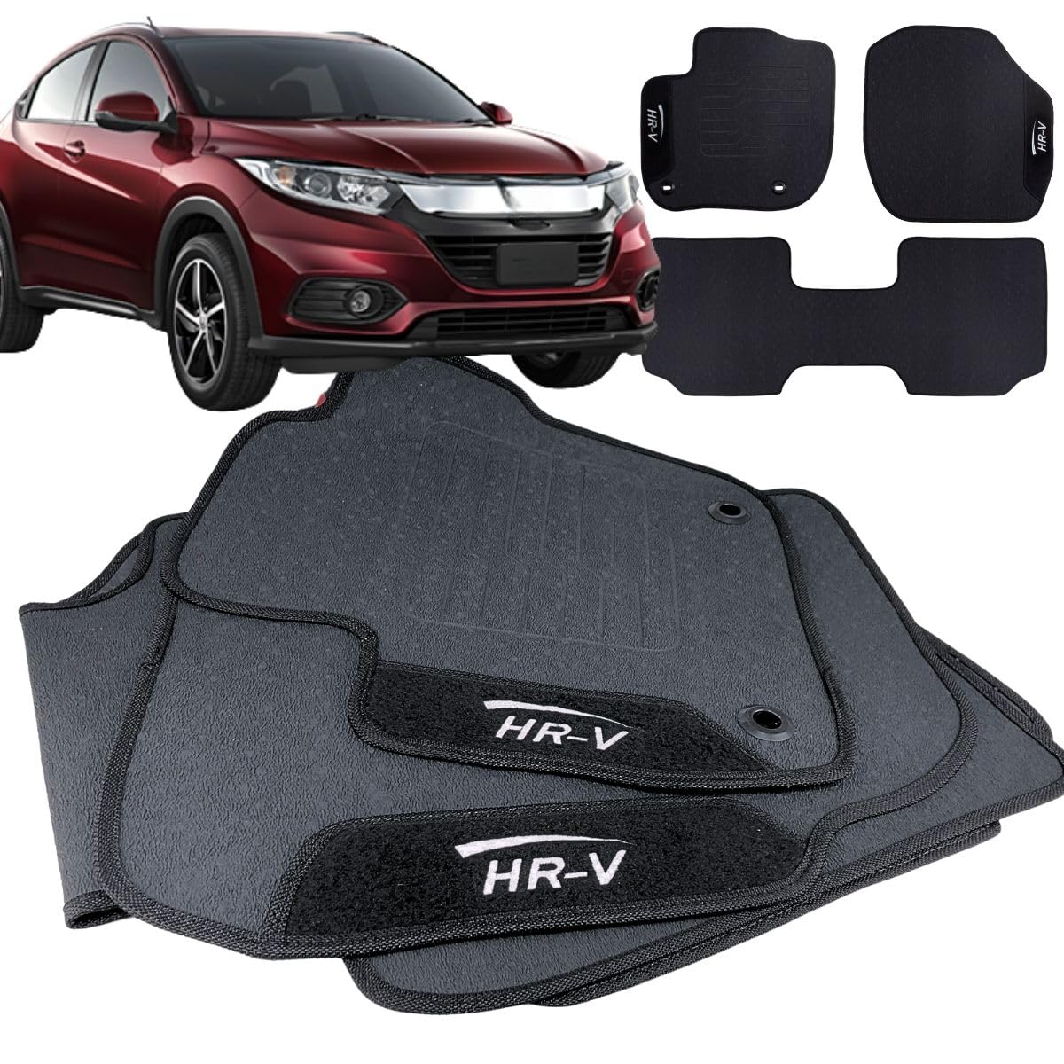Jogo de Tapete Borracha Automotivo Compativél para HRV 2019 2020 2021 2022 Impermeável Personalizado 3 Peças Resistente, peça Traseira Inteiriça