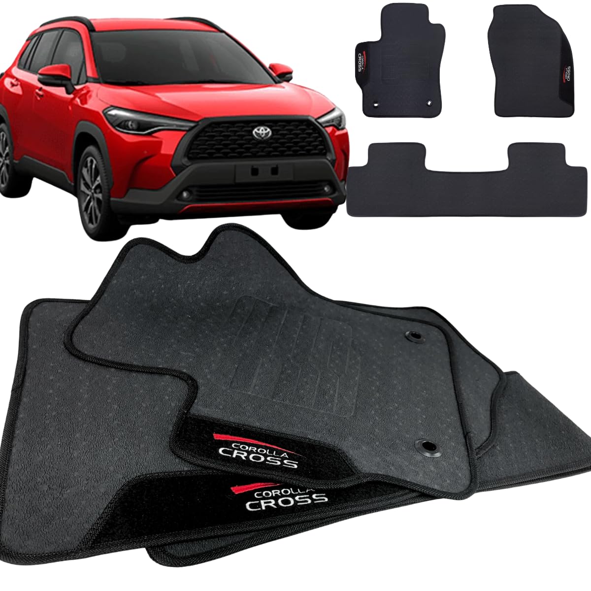Jogo de Tapete Borracha Automotivo Compatível para Corolla Cross 2020 2021 2022 2023 2024 2025 Com Logo Bordado Impermeável Personalizado 3 Peças Traseira Inteiriça