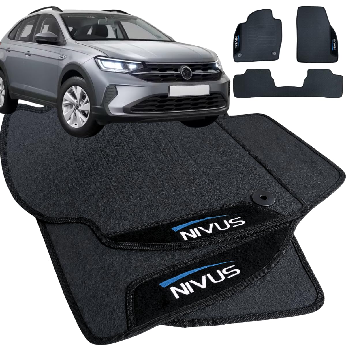 Jogo de Tapete Borracha Automotivo para Carro Compatível com Nivus 2020 2021 2022 2023 2024 2025 Com Logo Bordado Impermeável Personalizado 3 Peças Traseira Interiça W8 Acessorios