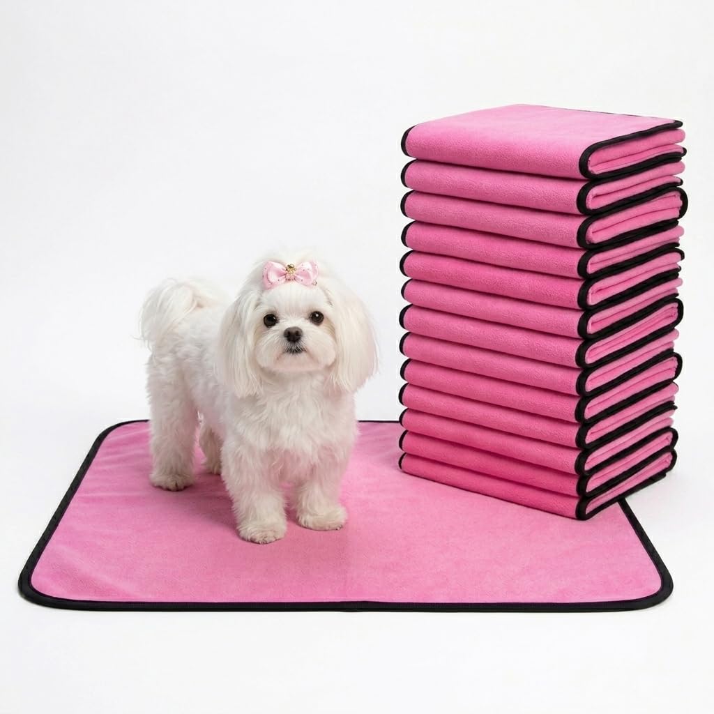 Kit com 9 Unidades Tapete Higiênico Lavável para Pets, Rosa, 70x50cm, Base Impermeável, Super Absorvente