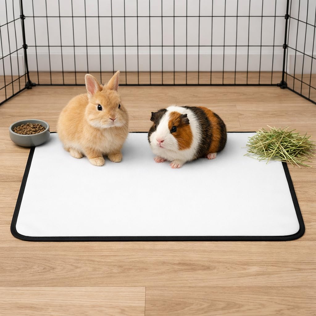 Tapete Higiênico Lavável Branco Impermeável para Gaiola de Coelho, Porquinho da Índia e Roedores, 100 x 70 cm, Reutilizável