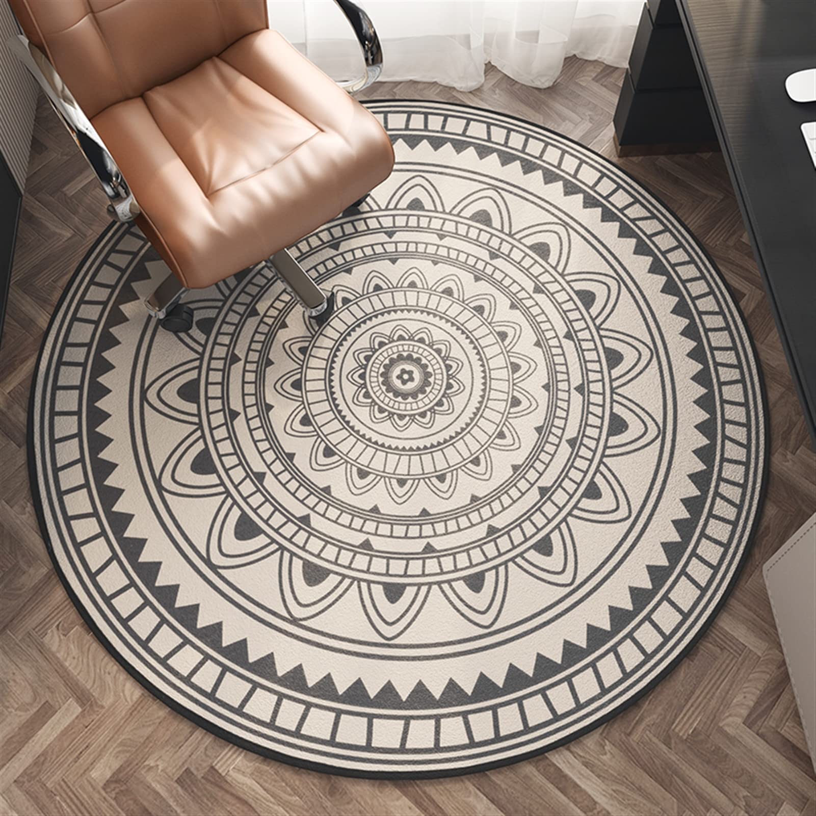 Tapete de cadeira de escritório redondo para piso de madeira computador tapete de cadeira de rolamento tapete protetor de chão tapete de mesa tapete de proteção de azulejo de madeira para casa de escritório, bege, diâmetro 81 cm
