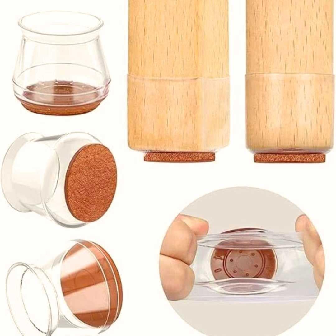 Kit 16 Peças Protetores de Piso de Cadeira de Silicone com Almofadas de Feltro Redondo de 2,5cm - Protetor de Perna de Cadeira em Silicone para Pisos de Madeira Transparente (Redondo de 2,5cm)