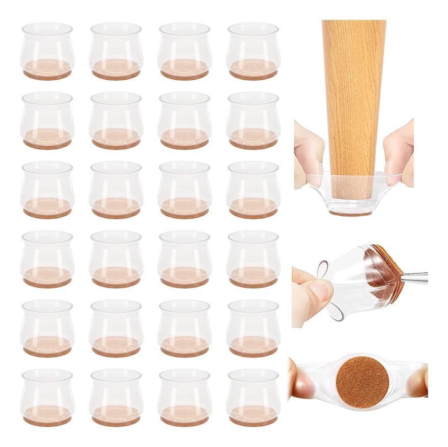 24 Peças Protetores De Piso De Silicone C/Feltro P/Cadeira