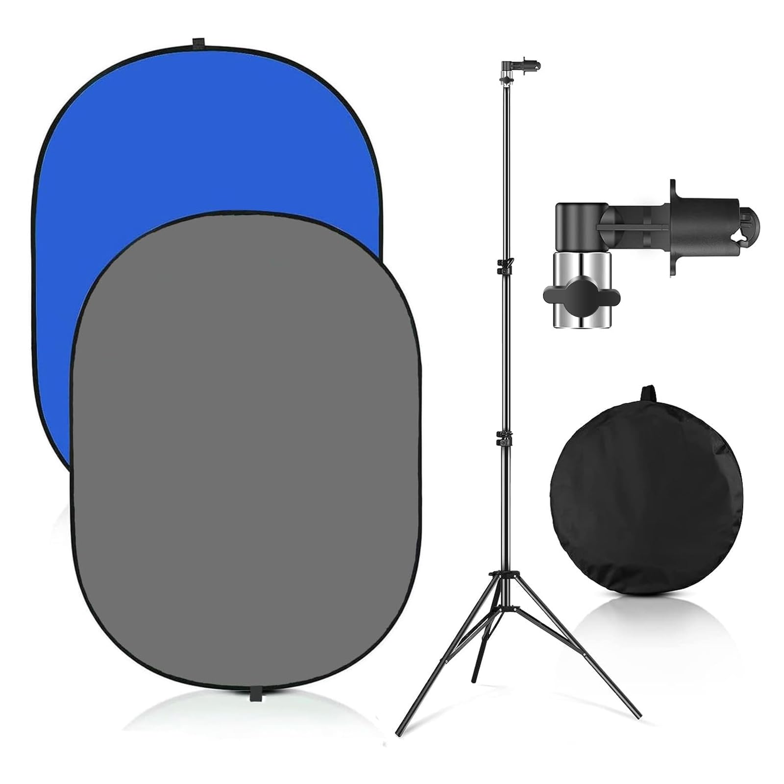 Pano de fundo portátil Chromakey azul/cinza com suporte, fundo dobrável pop-up de 150 x 99 cm, tela azul dobrável 2 em 1 para fotos e vídeos, jogos (azul e cinza)
