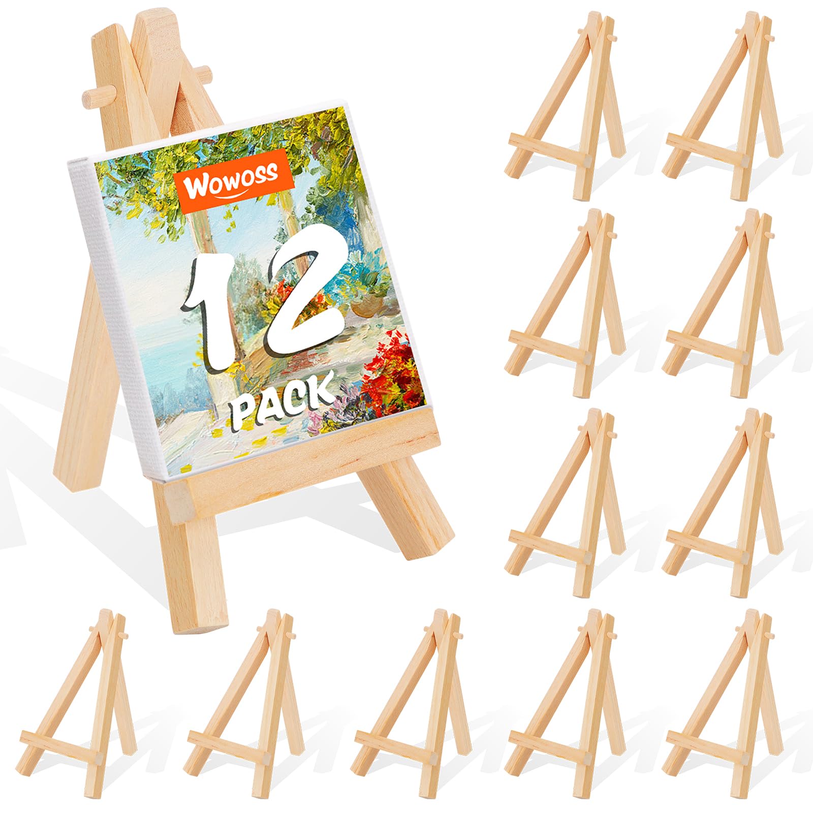 Pacote com 12 minicavaletes de madeira de 12,7 cm, suporte de tripé de madeira natural para exibição de telas pequenas, cartões de visita, fotos