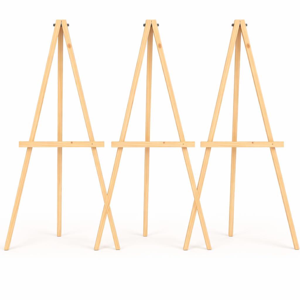 Kit 3 Cavaletes de Madeira Pinus 90cm Tipo Tripé para Quadros, Telas e Exposições | Suporte Artístico para Pintura, Eventos e Decoração