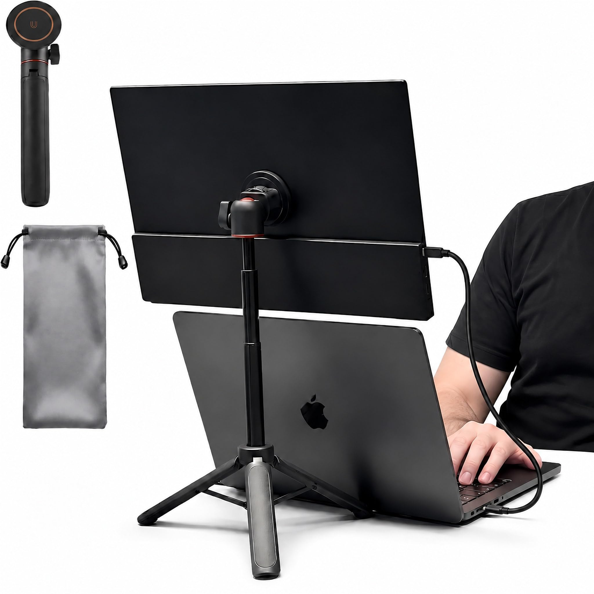 Suporte portátil para monitor de viagem, tripé de metal magnético ajustável em altura para monitor portátil de 15,6 polegadas, suporte de tela vertical dobrável para monitores de 4,7 a 18,5