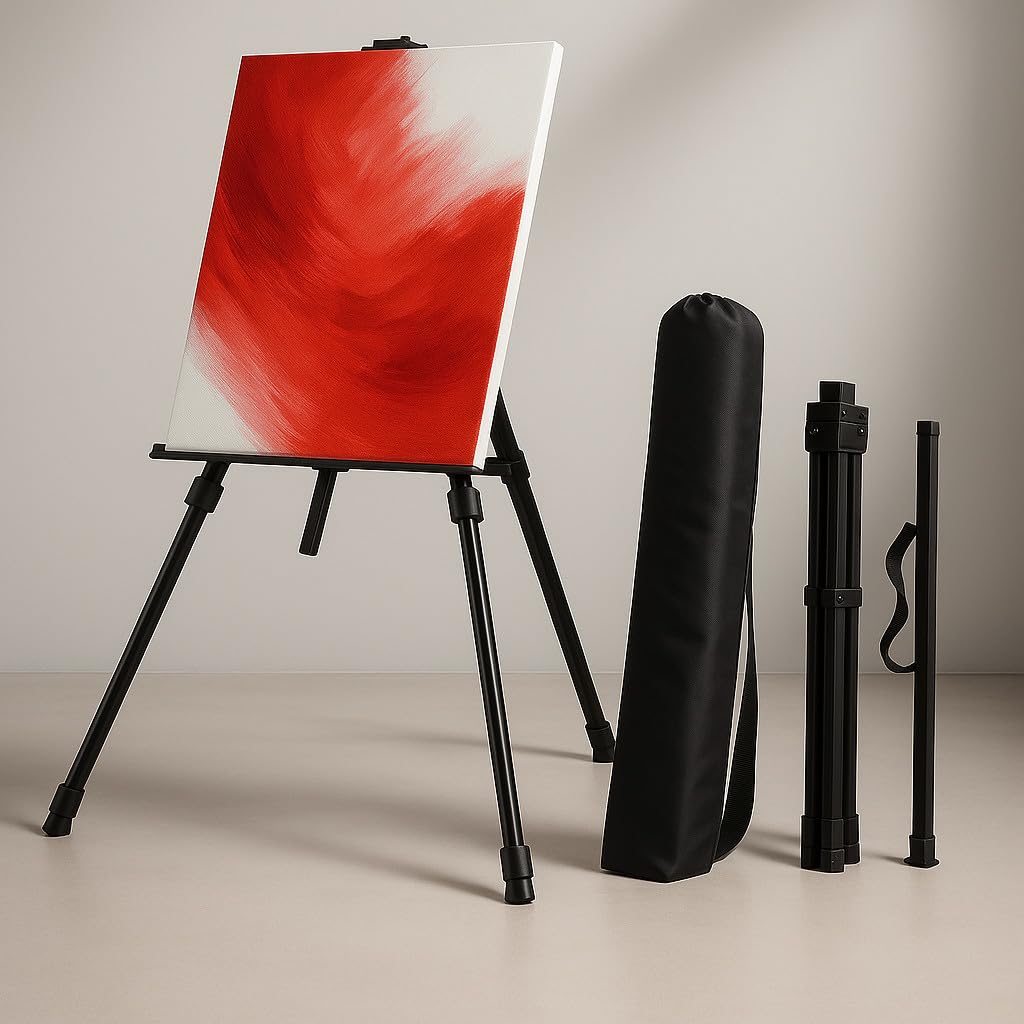 MnoonM Cavalete Tripé de Pintura Profissional Dobrável em Aço Resistente Altura Ajustável até 1,60m Suporte para Tela e Quadro com Bolsa de Transporte(Preto)