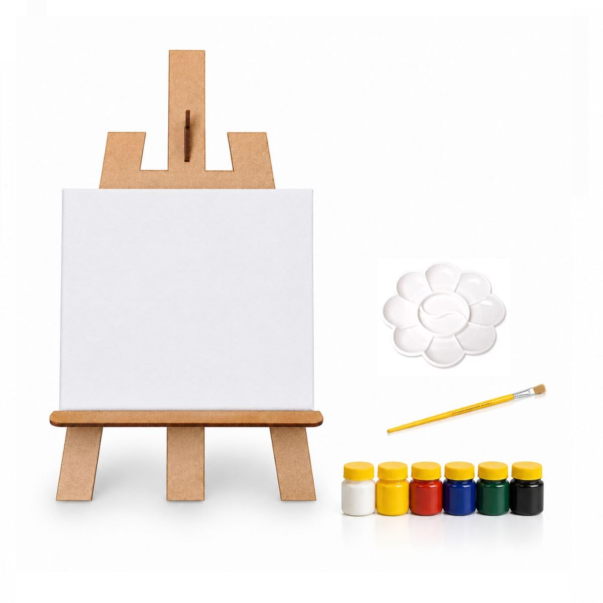 Kit Pintura Infantil Mini Cavalete 30x20 cm Tripé Completo Tela Pincel 6 Tintas Paleta Gv Office