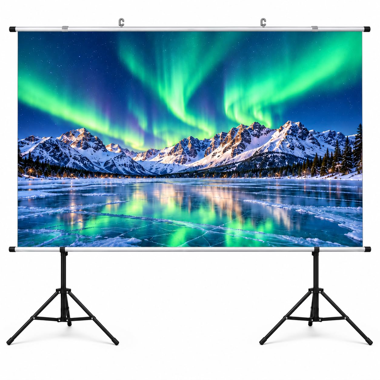 Tela do Projetor 100 Polegadas Suporte com Tripé, Tela de Projeção Retrátil Portátil 4K HD 16:9, Tela de Projetor Dobrável com Bolsa