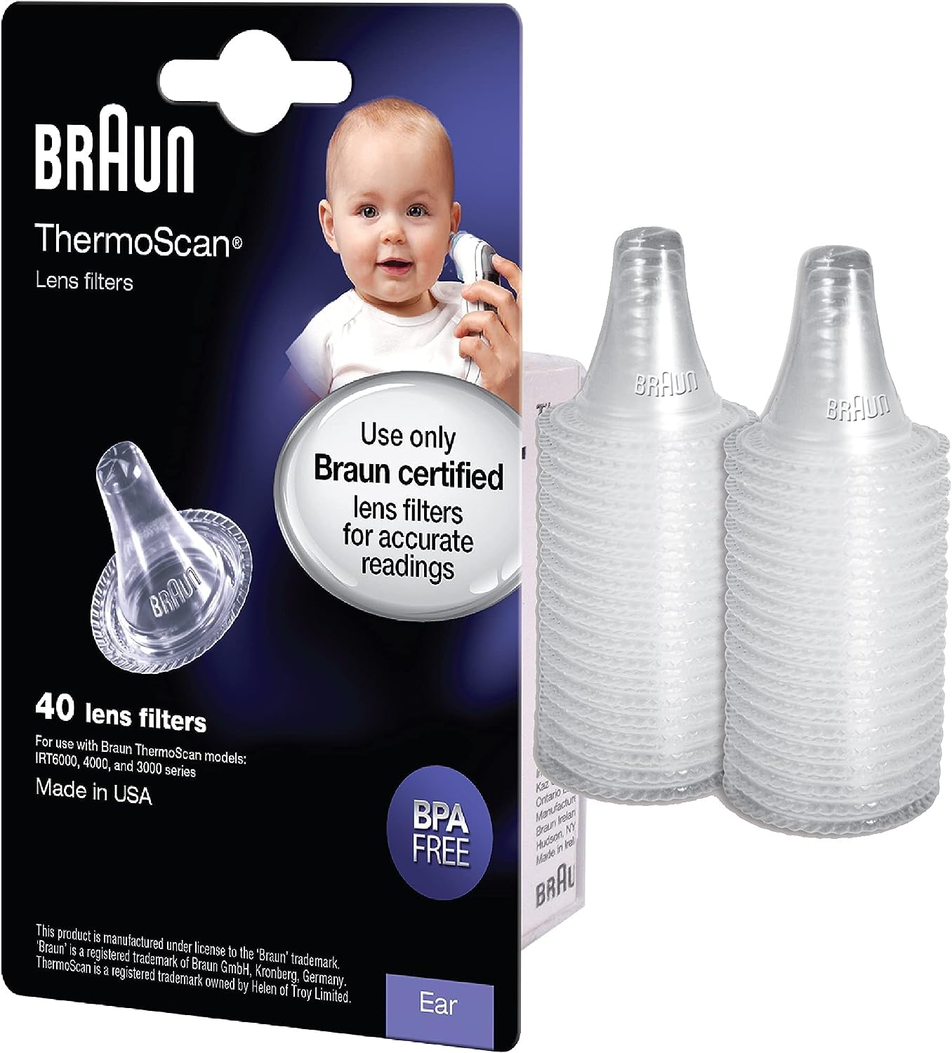 Braun Filtros de lente ThermoScan para termômetro de ouvido, capas descartáveis, transparentes, 40 unidades, elegíveis para FSA e HSA