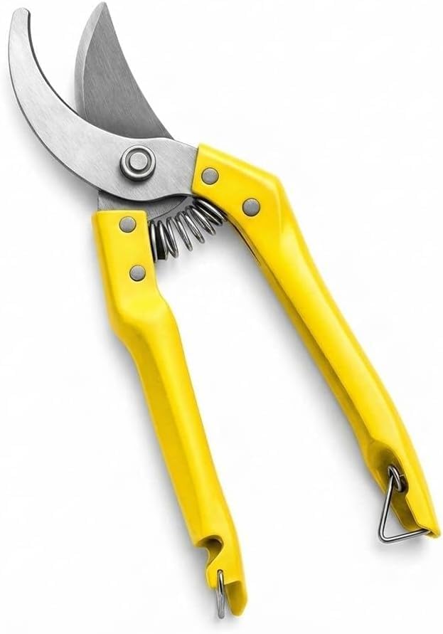 Tesoura de Poda Profissional 21,5CM para Jardinagem - Lâmina em Aço, Corte Preciso para Galhos até 15MM com Mola de Retorno e Trava de Segurança, Cabo Amarelo, para Plantas, Flores e Árvores