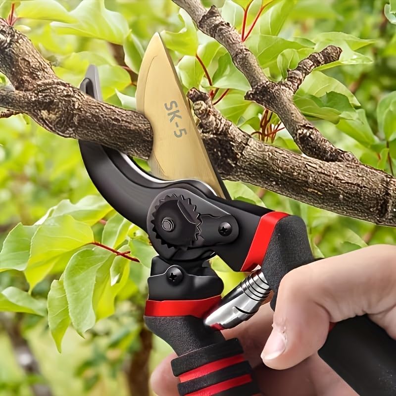 Tesoura de poda bypass de 8,5 polegadas Lâmina de titânio SK-5 Cortes ergonômicos de precisão para poda de jardim, corte de sebes, 1 peça