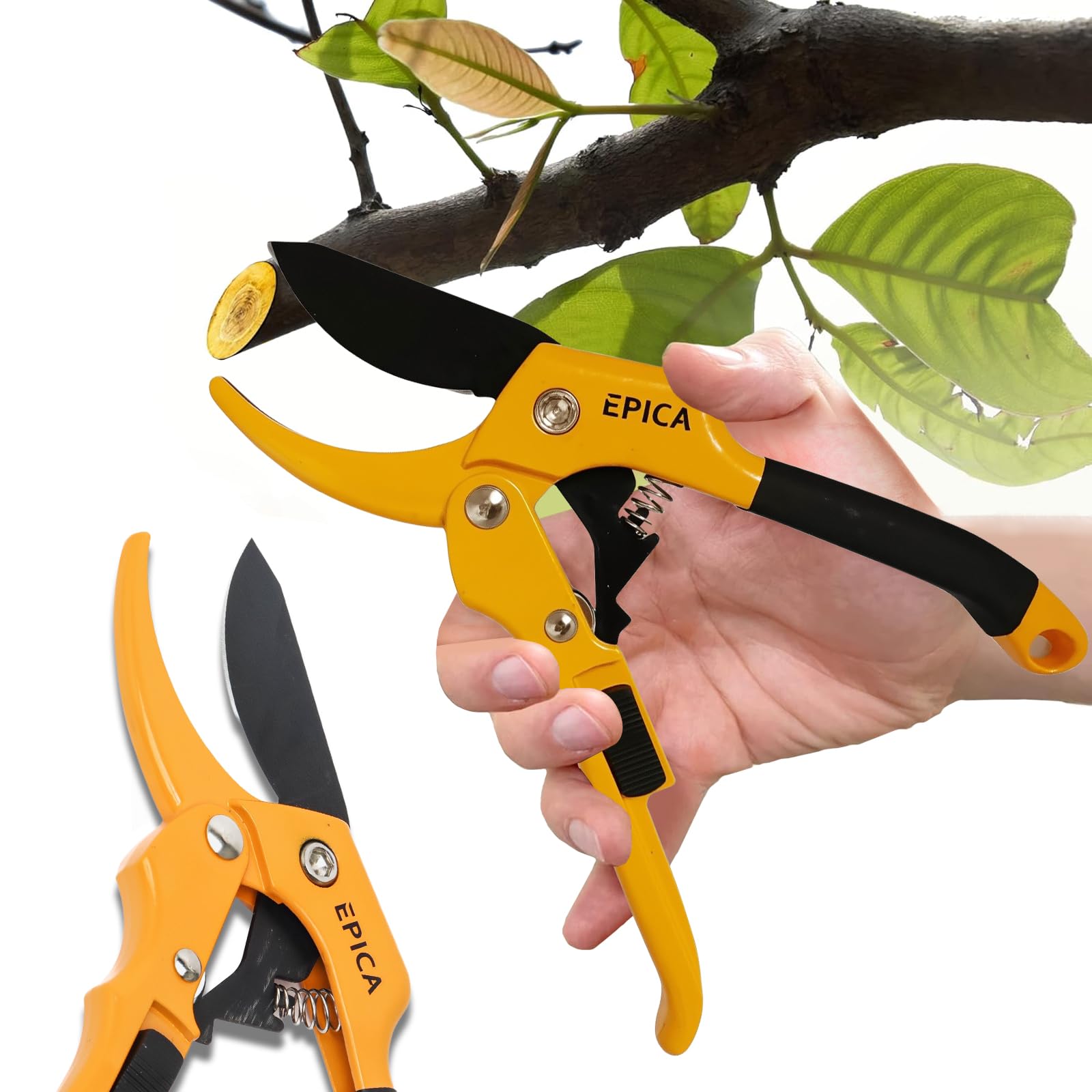Tesoura de Poda Profissional 8 Polegadas, Lâmina Afiada de Aço Extra Grosso, Corte Preciso, Alça Ergonômica Antiderrapante, Trava de Segurança, para Jardim, Flores e Frutas