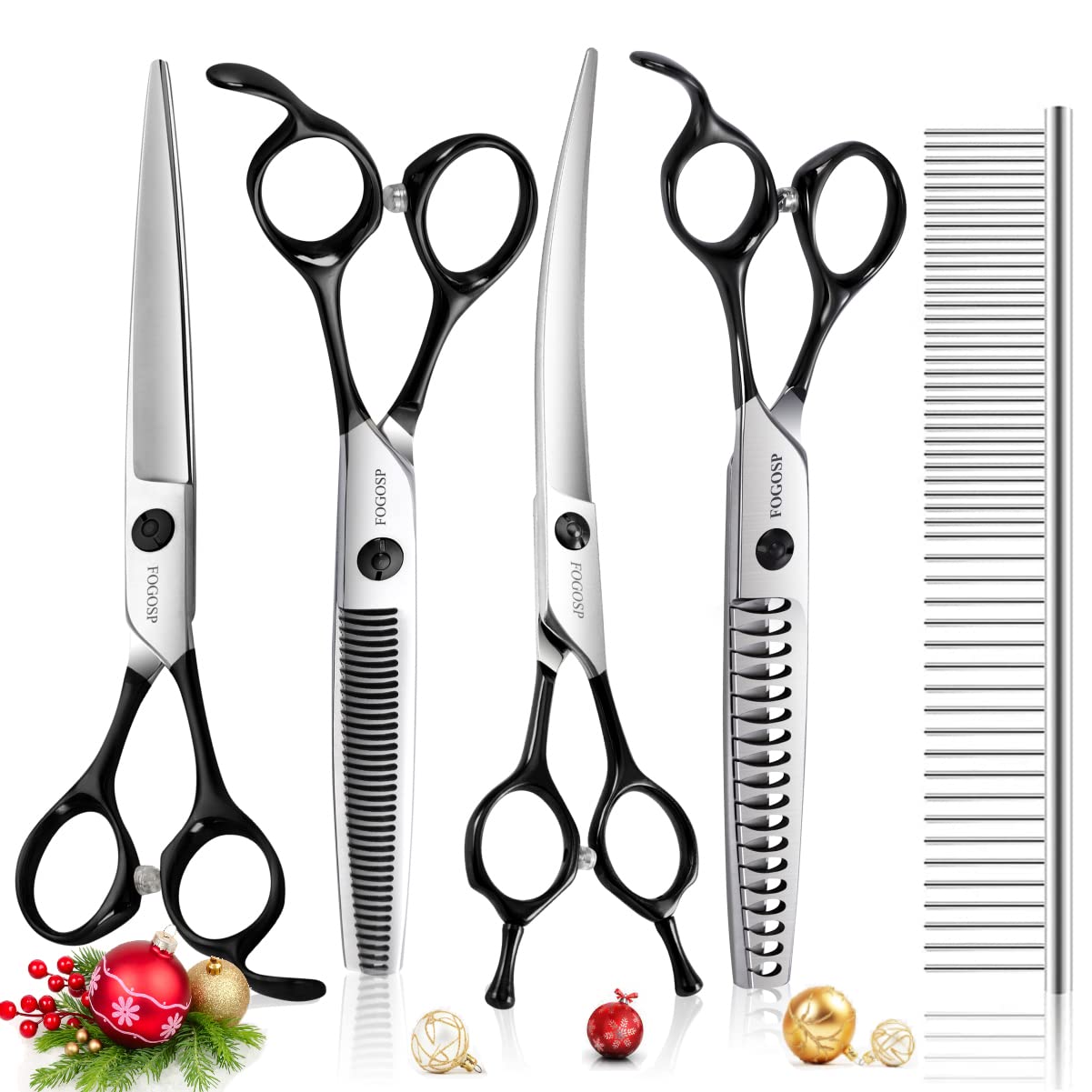 Kit Profissional De Tesoura Para Tosa De Cães, 4 Unidades, 7 Unidades, Desbaste Curvo, Tesoura Reta Para Cães, Gatos, Animais De Estimação (7 Em Kit, Preto)