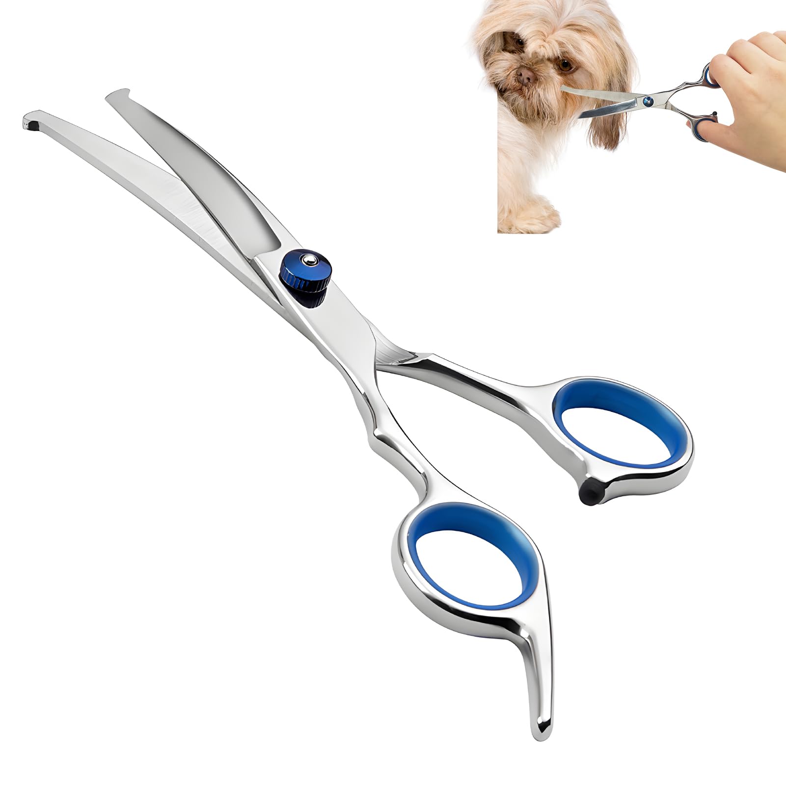 Erioscar Tesoura Curva Para Tosa De Cães Com Pontas Redondas Segurança, Profissional Leve Aparar Pelos Animais Estimação, Aço Inoxidável 4Cr, Do Nariz, Da Orelha, Rosto, Das Patas E Gatos