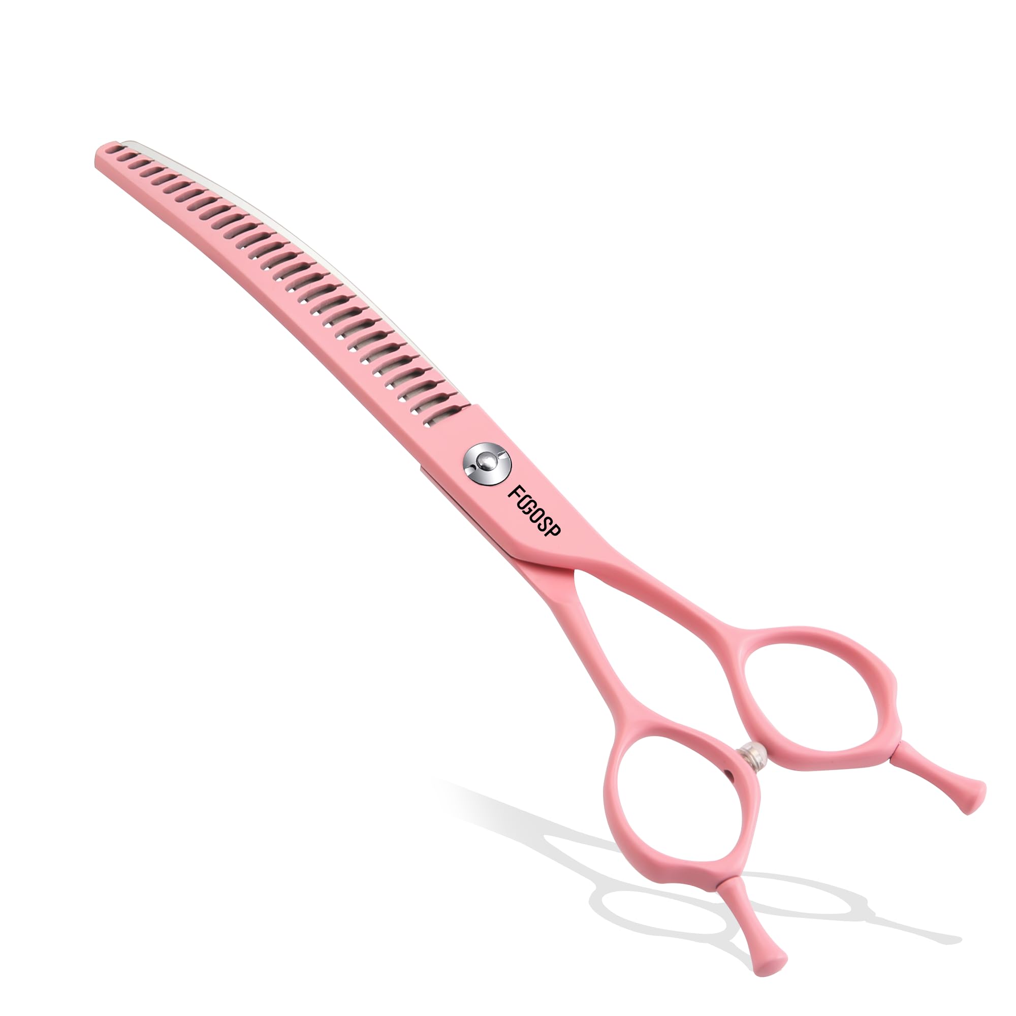 FOGOSP Tesoura de tosa para cães Curved Chunkers Série Macarone de 17,78 cm, profissional para cães e animais de estimação, Japão, aço inoxidável 440C, afiada e durável (rosa, 27 dentes curvados mais