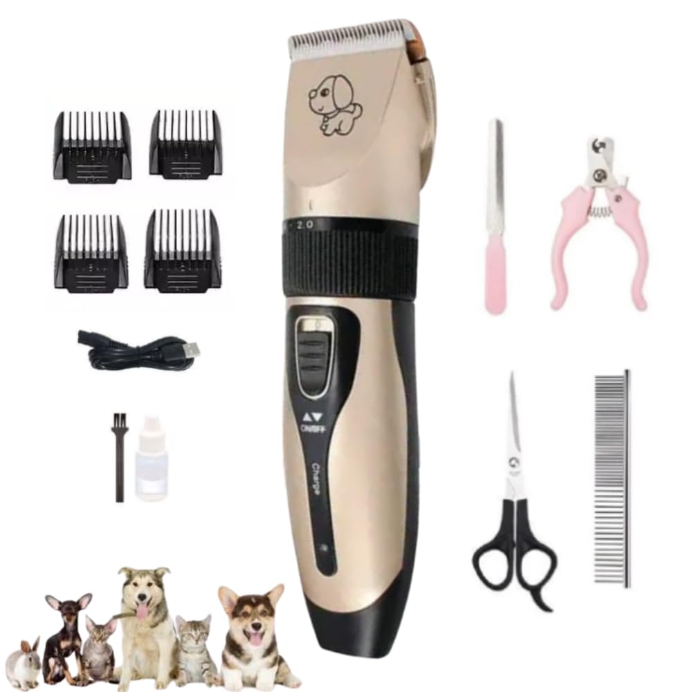 Kit Máquina de Tosa 11 em 1 - Pet Profissional Silenciosa Sem Fio para Cachorros e Gatos com Kit Completo com 4 Pentes + Tesoura e Cortador - Recarregável Bivolt para Uso em Casa Econômico Premium