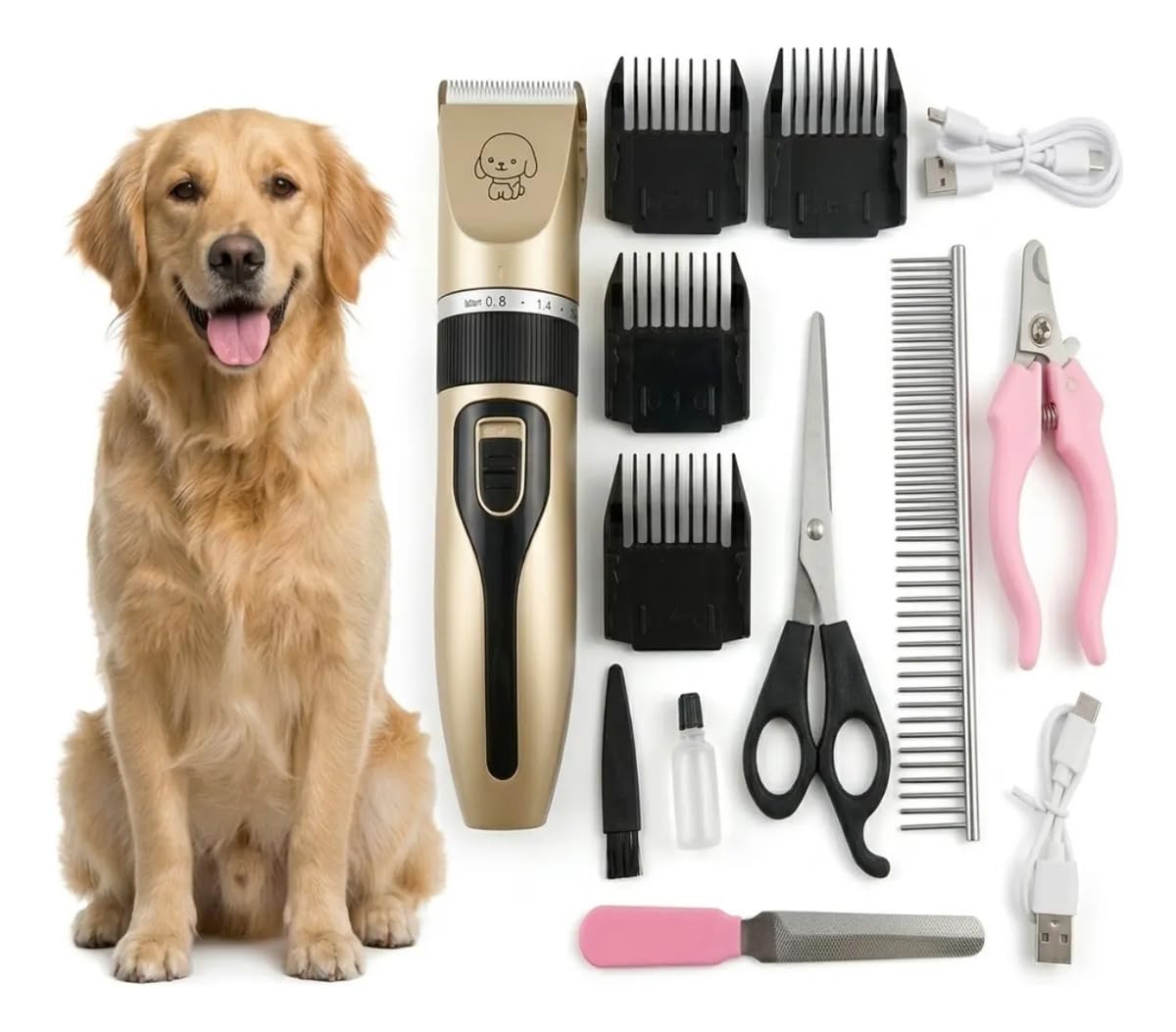 Kit Aparador de Pelos para Pets 11 em 1 Profissional – Máquina de Tosa para Cães e Gatos, Aparador Silencioso Recarregável, Lâminas de Alta Precisão, Pet Grooming Portátil para Higienização Animal