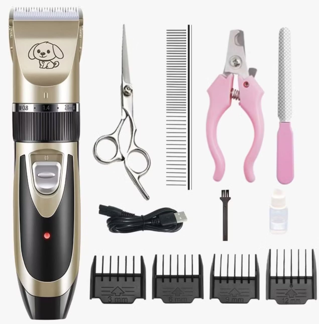 Kit Máquina de Tosa Pet Profissional 11 Peças com Tesoura, Pente e Lixa Elétrica – Aparador de Pelos para Cães e Gatos, Recarregável, Silencioso e de Alta Precisão