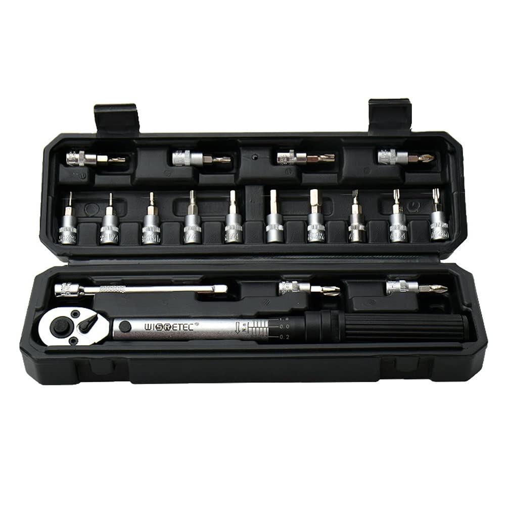 2-20Nm 1/4 Polegada 18PCS Dual Scable Torquímetro Conjunto Predefinido Torquímetro Bits Conjunto Torquímetro Ajustável para Reparação de Carro de Bicicleta Doméstica com Caixa de