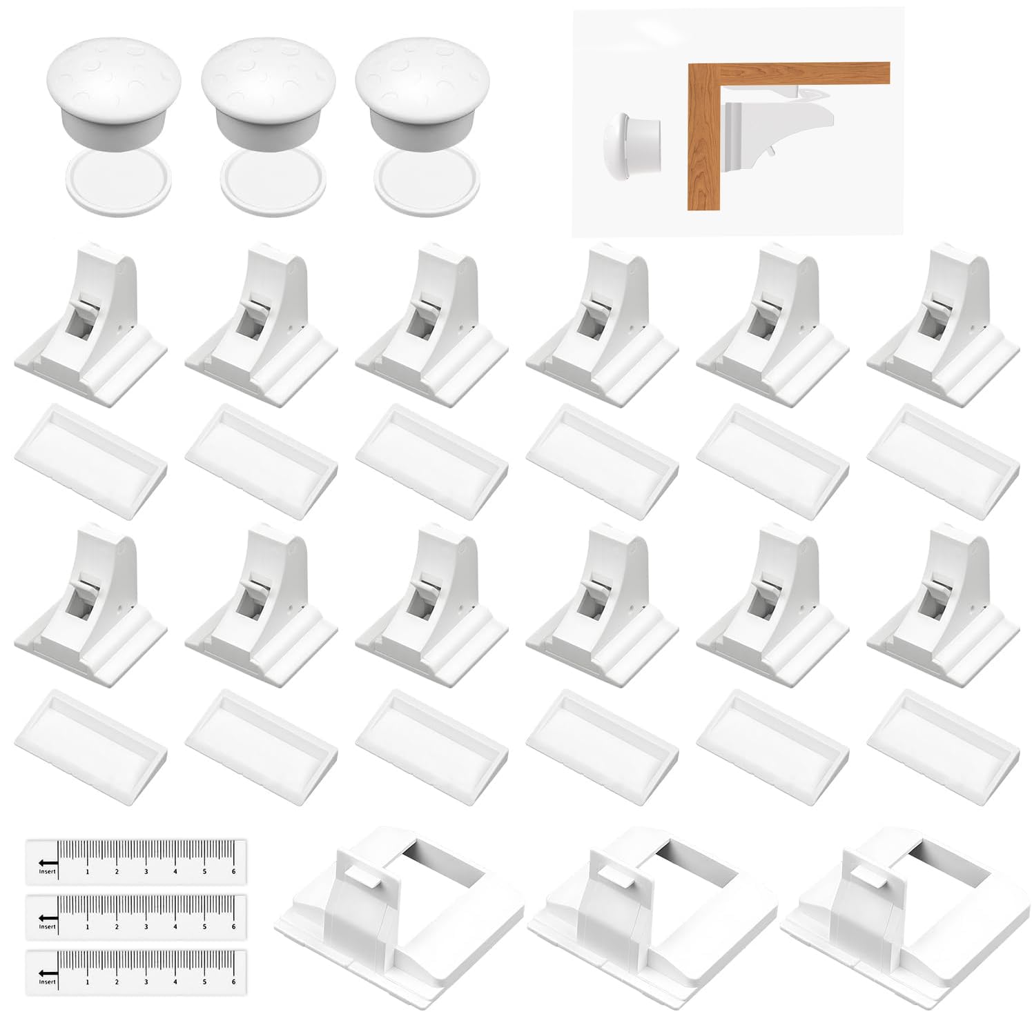 Kit 12 Travas para Proteção de Gavetas e Armários, Kit 12 Unidades Trava Gaveta, 3 Chaves e 3 Adaptadores, Trava de Segurança, Trava de Gaveta