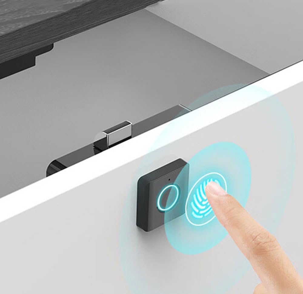 Trava de armário com impressão digital Bluetooth, controle remoto de aplicativo Tuya, trava de gaveta biométrica inteligente sem chave com fonte de alimentação de emergência tipo C