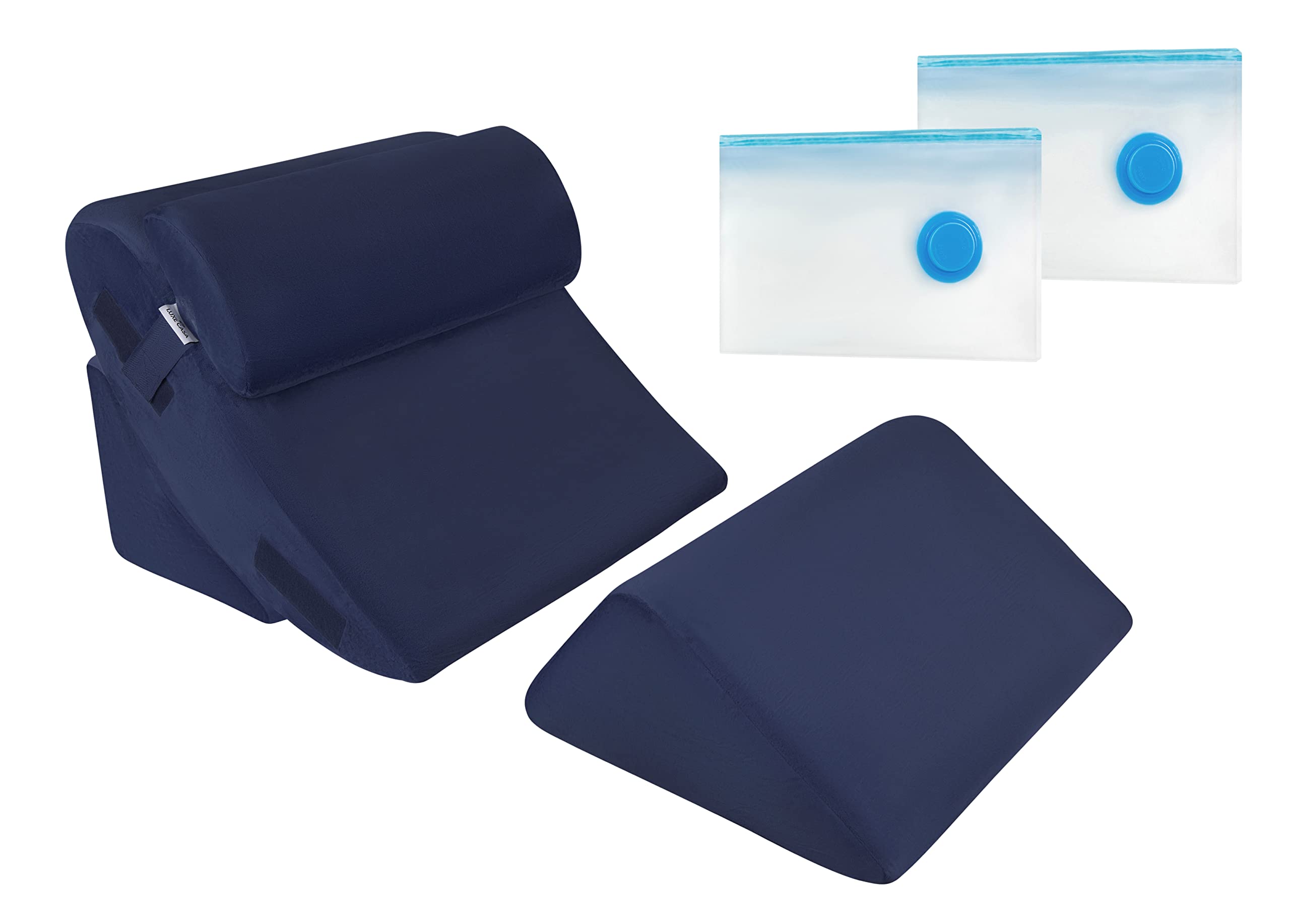 Conjunto de almofadas ortopédicas para cama com 4 peças – Almofada de suporte para as costas e ajustável para a cabeça pós-cirurgia, relaxante, costas e ajustável – Almofada triangular de espuma viscoelástica para refluxo ácido, dormir, ler, elevação das pernas, ronco (azul)