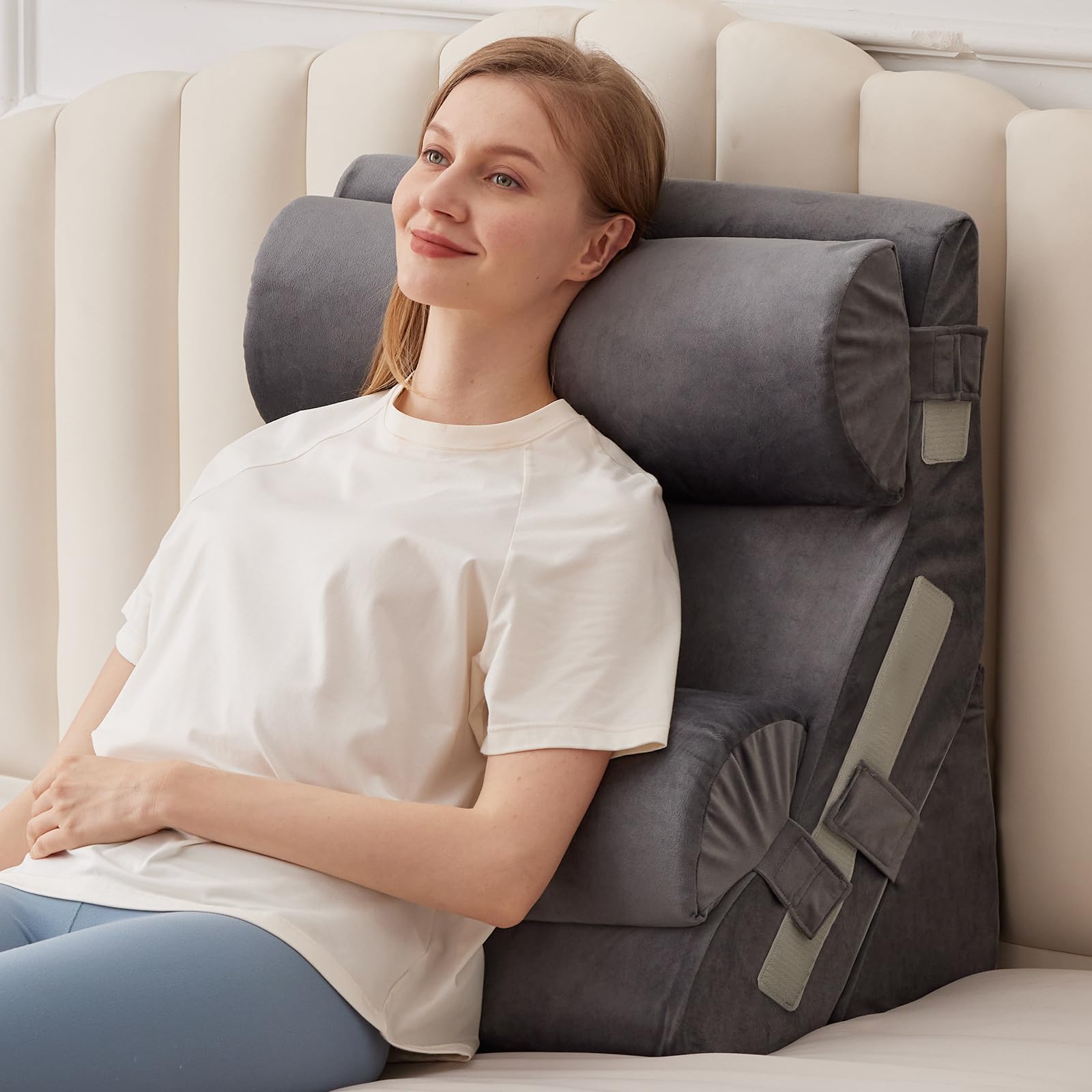 MEGCXIT 4 almofadas de cama para cabeceira, almofada de cunha de espuma ajustável 10 em 1 para alívio de refluxo ácido, almofada triangular de 58 cm de largura para pós-cirurgia, alívio de dor nas