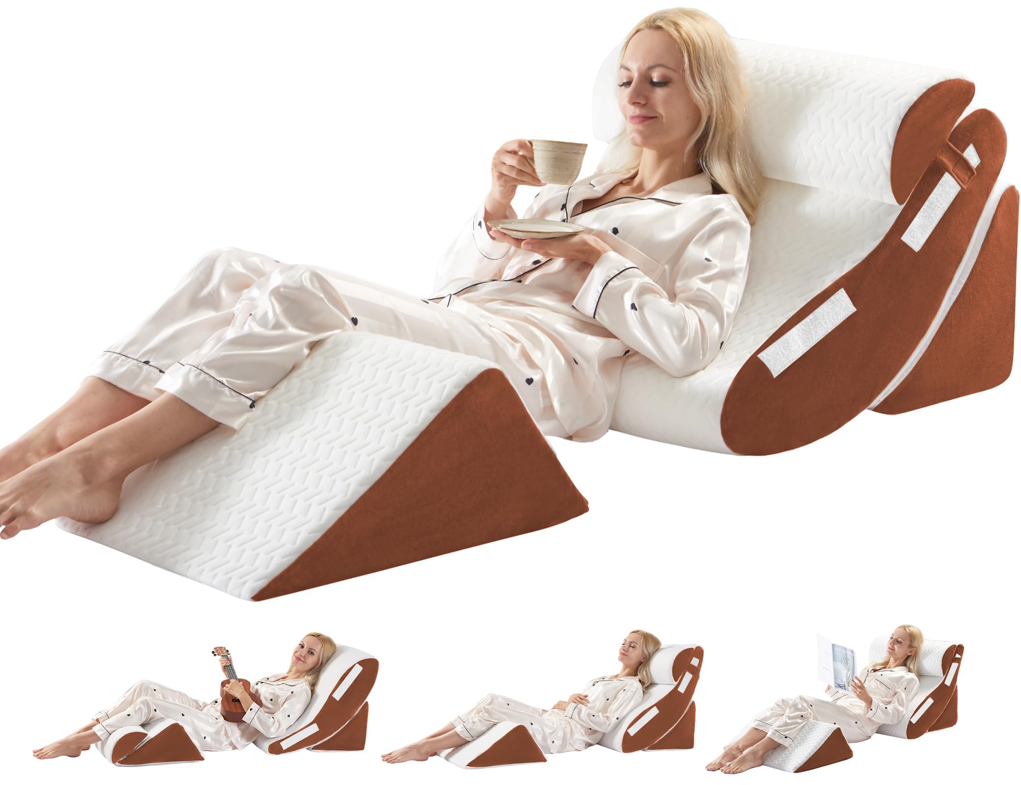 WSOFRLAC Conjunto de travesseiros ortopédicos em cunha para cama, 4 peças – Travesseiros de espuma viscoelástica para dormir, pós-cirurgia, dor nas costas, sentar na cama, refluxo ácido, ronco