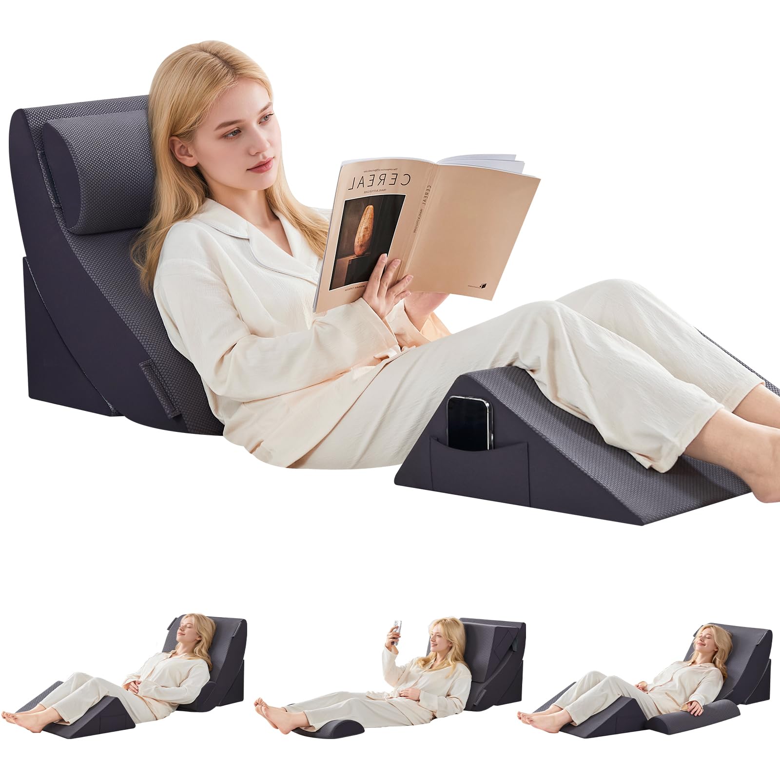 Conjunto de 4 peças de almofadas ortopédicas pós-cirúrgicas para dormir, alivia dores nas costas, pescoço e pernas, almofada de suporte de espuma viscoelástica ajustável para refluxo ácido