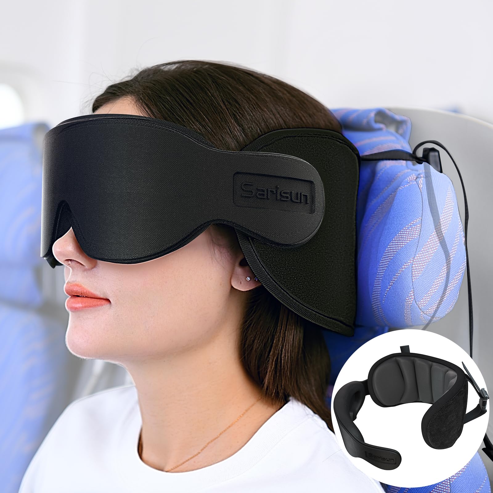 SARISUN Travesseiro de viagem para aviões, travesseiro de avião com máscara para os olhos, travesseiros de viagem para dormir por um longo voo, travesseiros de pescoço para viagem na estrada, encosto