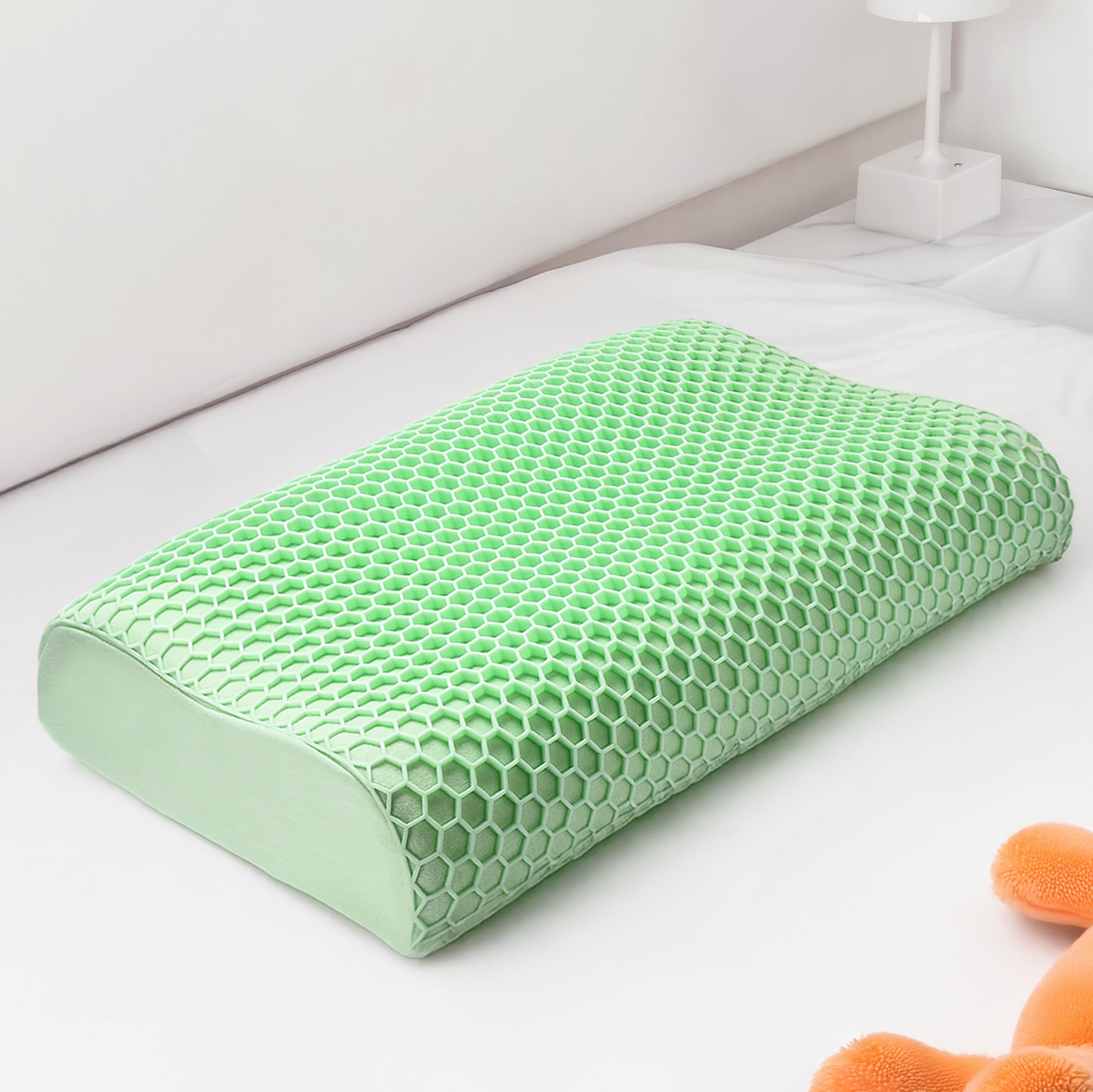 Momo Lifestyle Travesseiro Cervical com Espuma de Memória NASA e Fronha de TPE Nuvana, Respirável, Ergonômico para Alívio de Dores na Coluna e no Pescoço (35 x 60 cm, Aquamarine) (1)