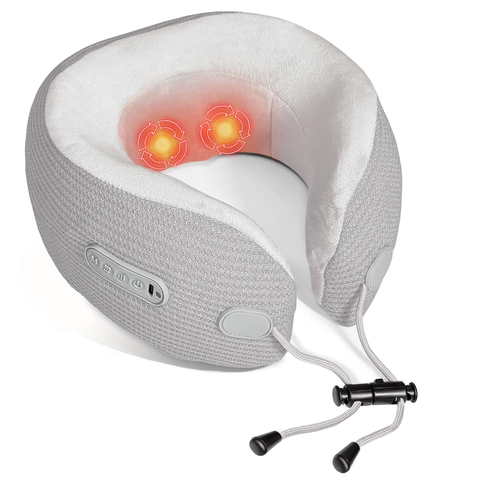 Massageador elétrico de pescoço, travesseiro portátil de viagem com massagem e calor, massageador de pescoço vibratório recarregável, perfeito para alívio da dor em casa, escritório, viagens, ideias