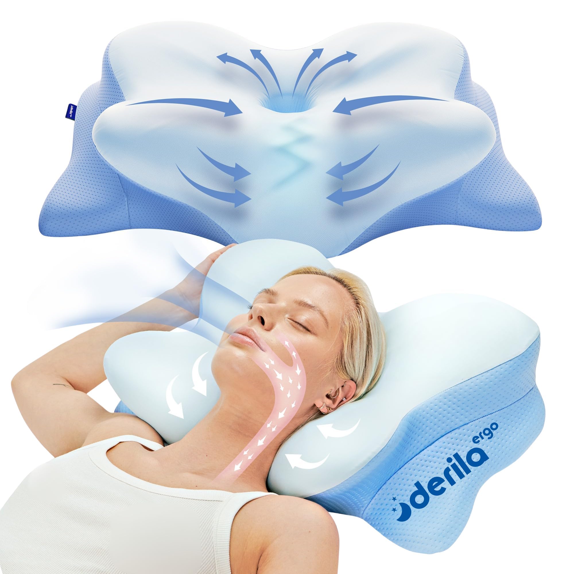 Derila ERGO Travesseiro Cervical de Pescoço – Travesseiro Contour em Memory Foam para Dormir de Lado ou de Costas, Compacto para Casa e Viagem (54 x 36 x 12 cm) | Almofadas para costas, almofadas laterais 54 x 36 x 12 cm