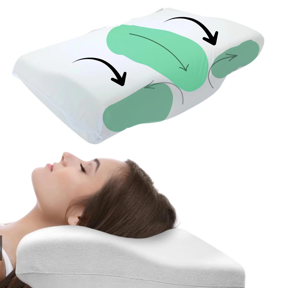 Travesseiro Cervical Ortopédico PREMIUM para Coluna com Espuma Viscoelástica Anatomico 54x38cm Almofada de Memoria de Pescoço Hipoalergênico Suporte para Dores na Coluna Almofada de Pescoço JadeVic