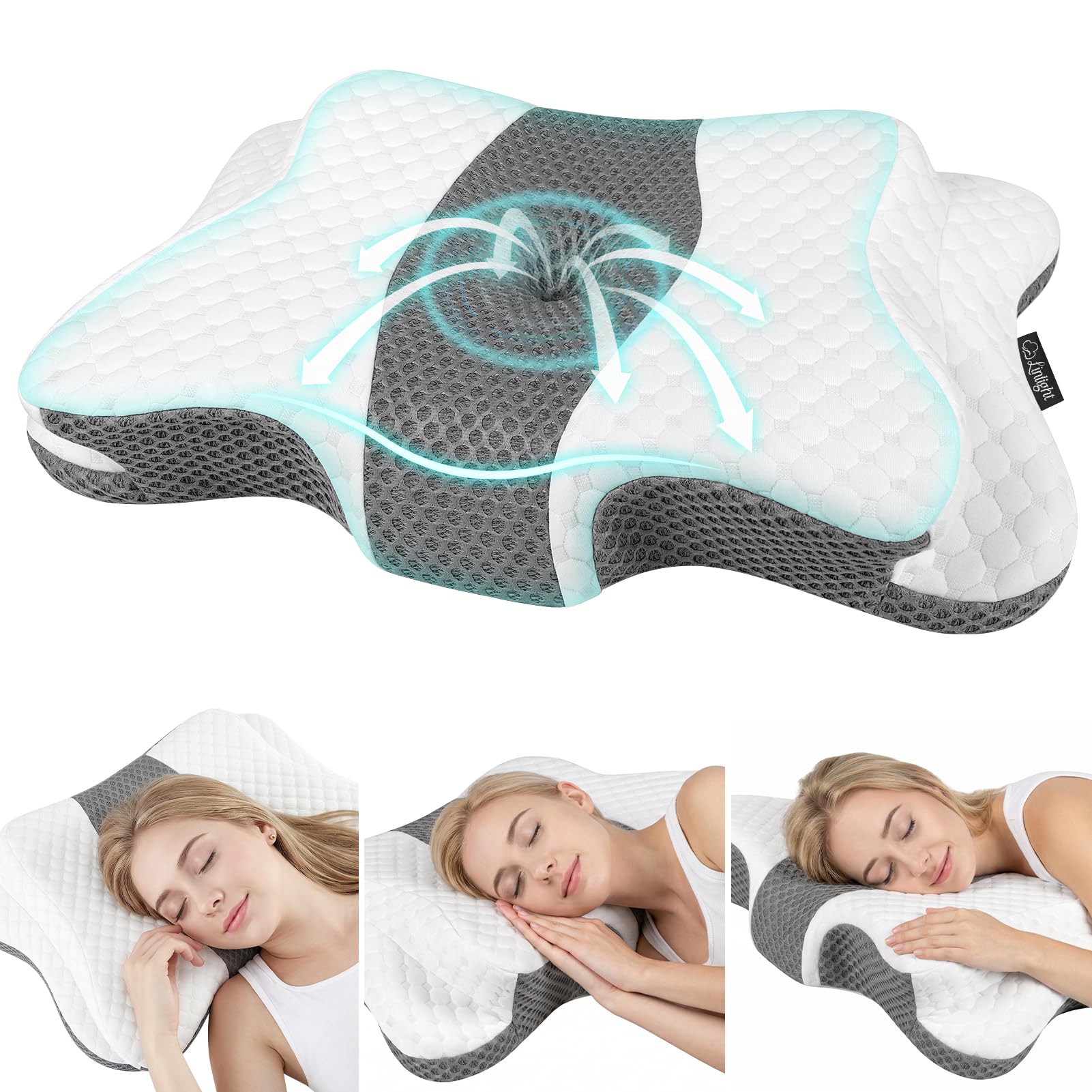 Travesseiro Cervical Ortopédico D50 Dupla Altura Alívio Dor 60x35cm | Ergonômico,Suporte Cervical,Tecido Respirável,Alívio de Pressão no Pescoço e Ombros